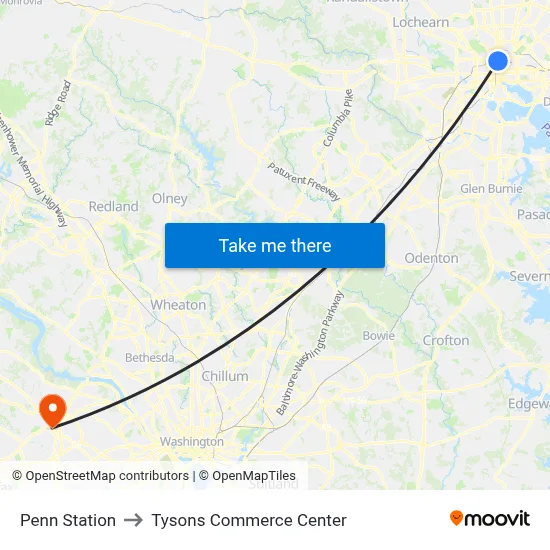 Penn Station to Tysons Commerce Center map