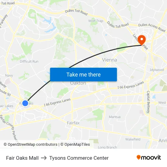 Fair Oaks Mall to Tysons Commerce Center map
