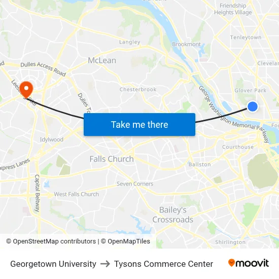 Georgetown University to Tysons Commerce Center map