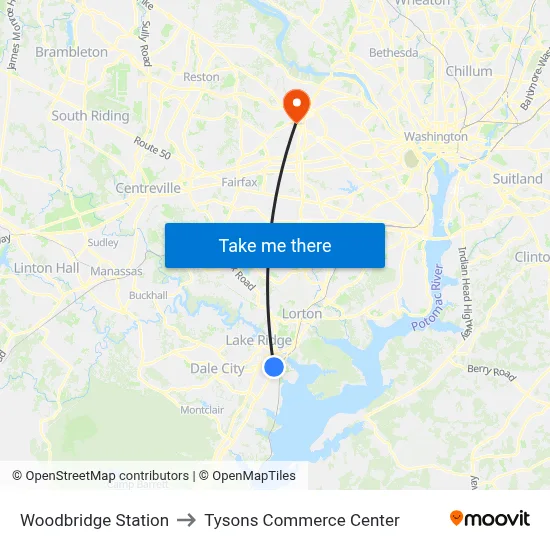 Woodbridge Station to Tysons Commerce Center map