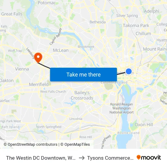 The Westin DC Downtown, Washington to Tysons Commerce Center map