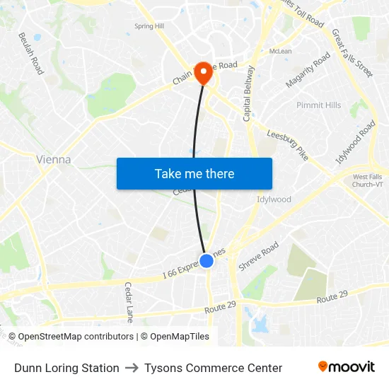 Dunn Loring Station to Tysons Commerce Center map