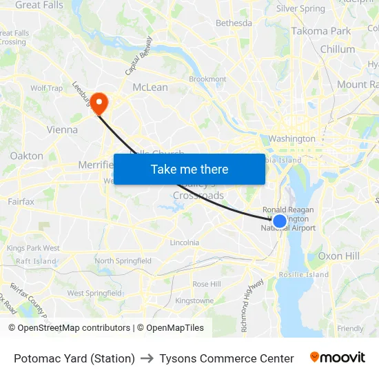 Potomac Yard (Station) to Tysons Commerce Center map