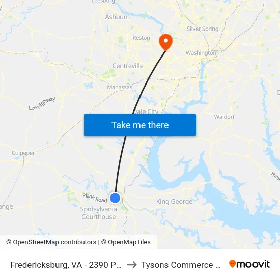 Fredericksburg, VA - 2390 Plank Rd to Tysons Commerce Center map