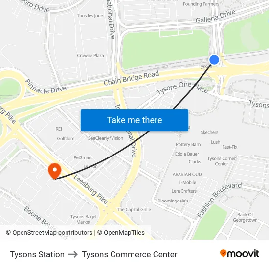 Tysons Station to Tysons Commerce Center map
