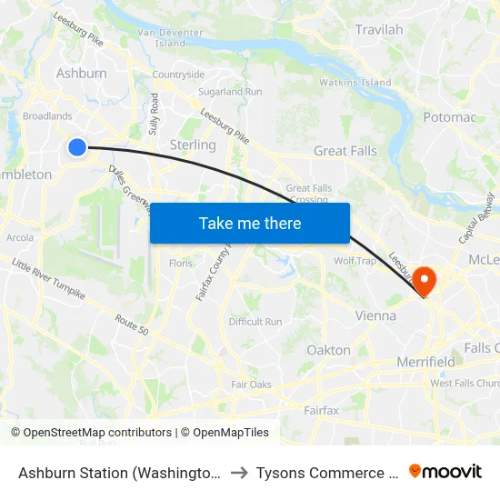 Ashburn Station (Washington Metro) to Tysons Commerce Center map