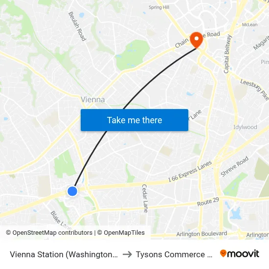 Vienna Station (Washington Metro) to Tysons Commerce Center map