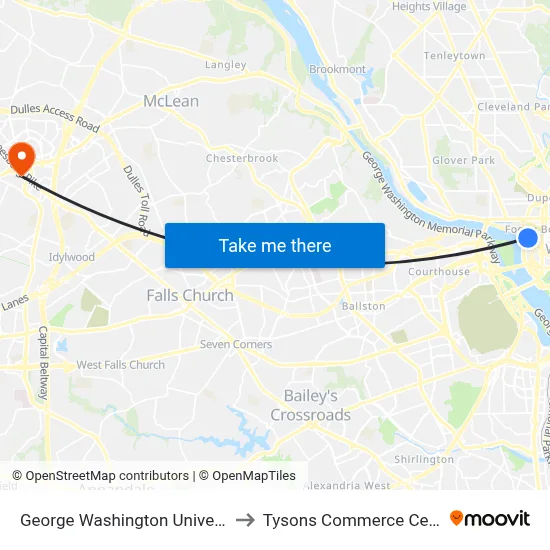 George Washington University to Tysons Commerce Center map