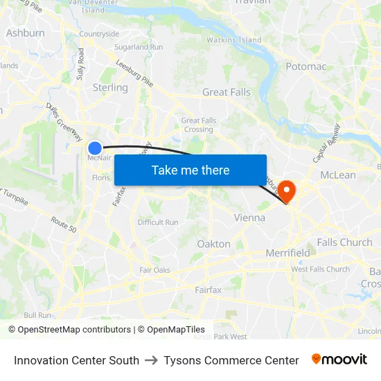 Innovation Center South to Tysons Commerce Center map