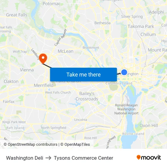 Washington Deli to Tysons Commerce Center map