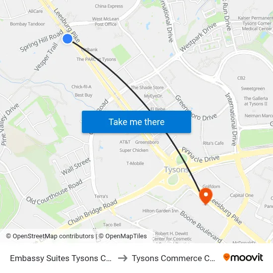 Embassy Suites Tysons Corner to Tysons Commerce Center map