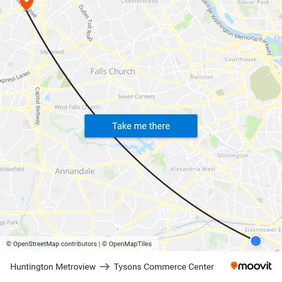 Huntington Metroview to Tysons Commerce Center map