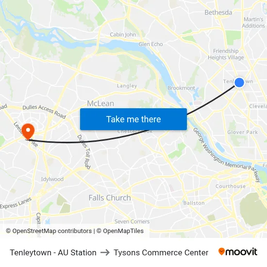 Tenleytown - AU Station to Tysons Commerce Center map