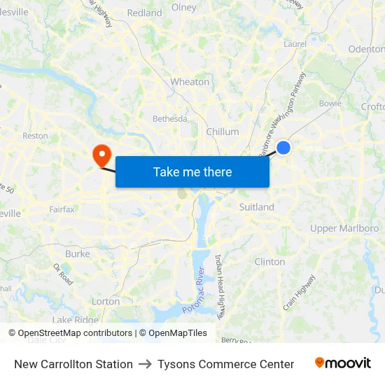 New Carrollton Station to Tysons Commerce Center map