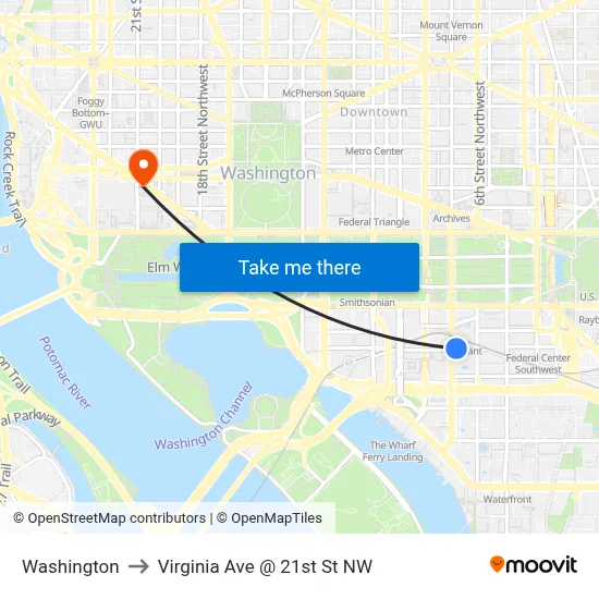 Washington to Virginia Ave @ 21st St NW map