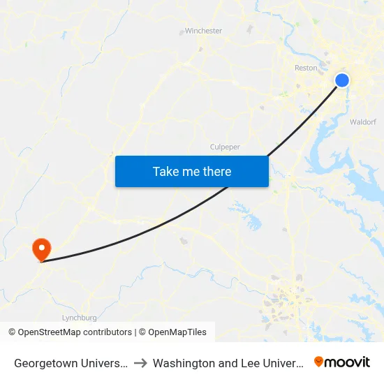 Georgetown University to Washington and Lee University map