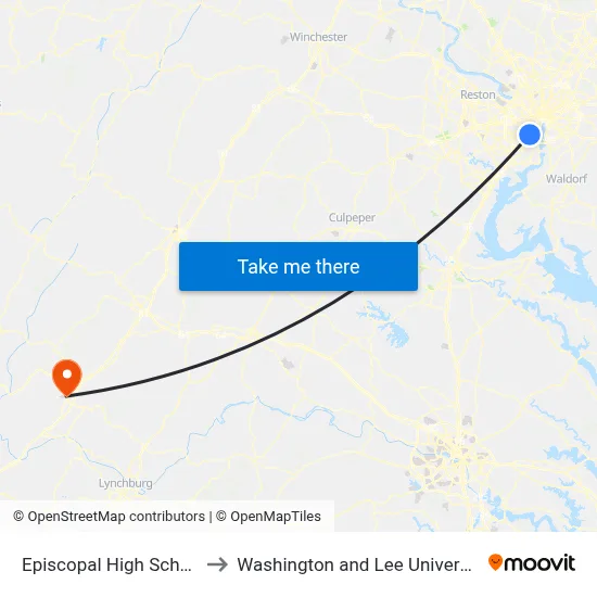 Episcopal High School to Washington and Lee University map