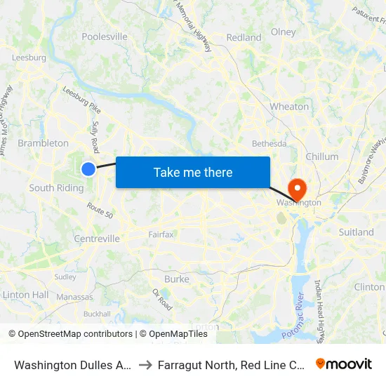 Washington Dulles Airport (IAD) to Farragut North, Red Line Center Platform map