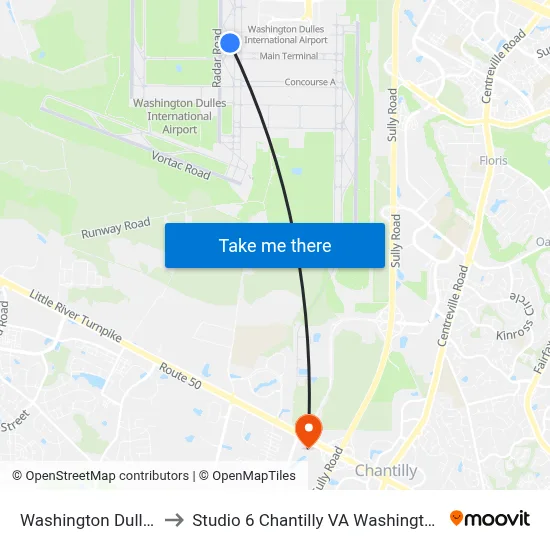 Washington Dulles Airport to Studio 6 Chantilly VA Washington Dulles Airport map