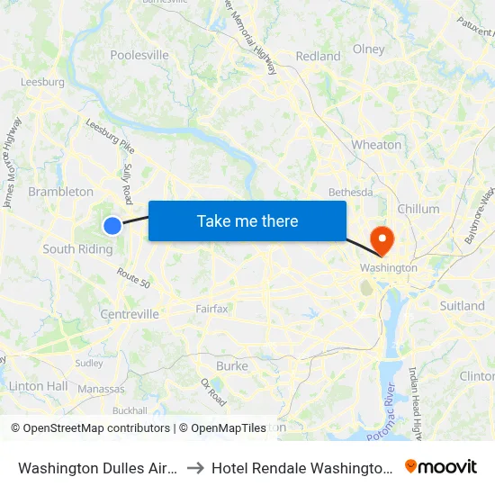 Washington Dulles Airport to Hotel Rendale Washington DC map