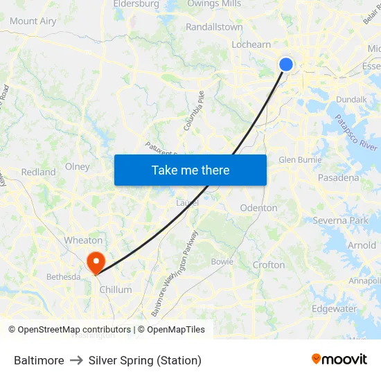 Baltimore to Silver Spring (Station) map