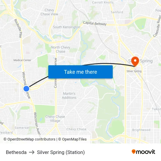 Bethesda to Silver Spring (Station) map
