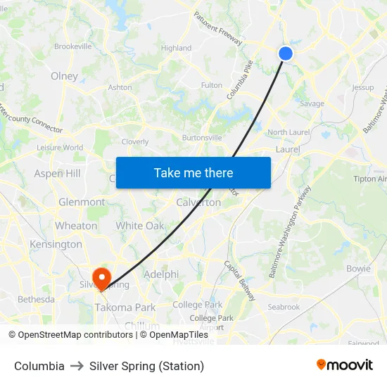 Columbia to Silver Spring (Station) map