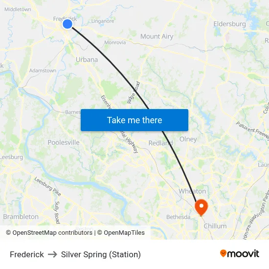 Frederick to Silver Spring (Station) map