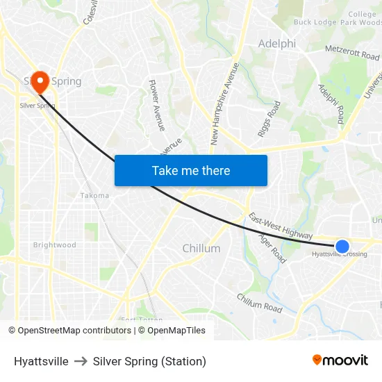 Hyattsville to Silver Spring (Station) map