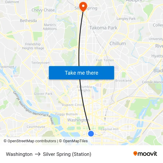 Washington to Silver Spring (Station) map