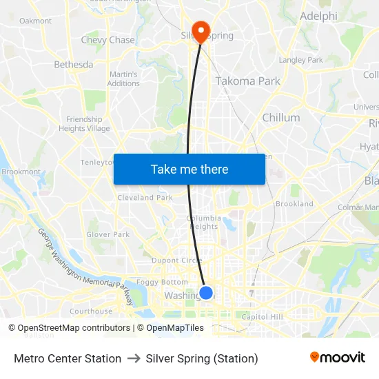 Metro Center Station to Silver Spring (Station) map