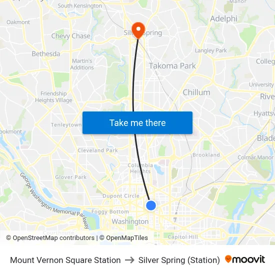 Mount Vernon Square Station to Silver Spring (Station) map