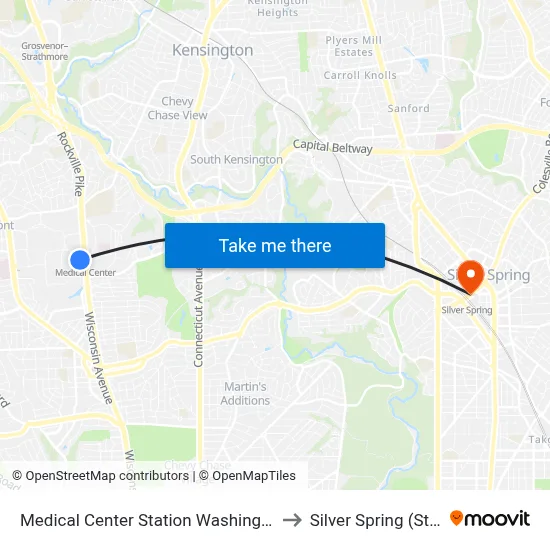 Medical Center Station Washington Metro to Silver Spring (Station) map
