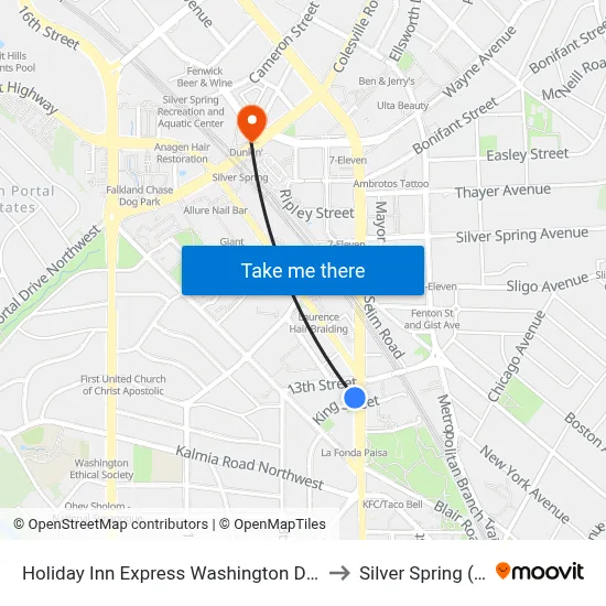 Holiday Inn Express Washington Dc N-Silver Spring to Silver Spring (Station) map