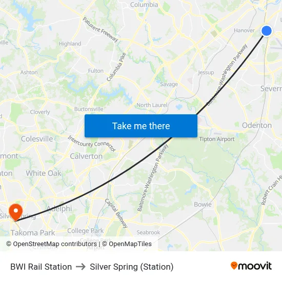 BWI Rail Station to Silver Spring (Station) map