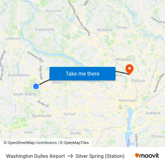Washington Dulles Airport to Silver Spring (Station) map