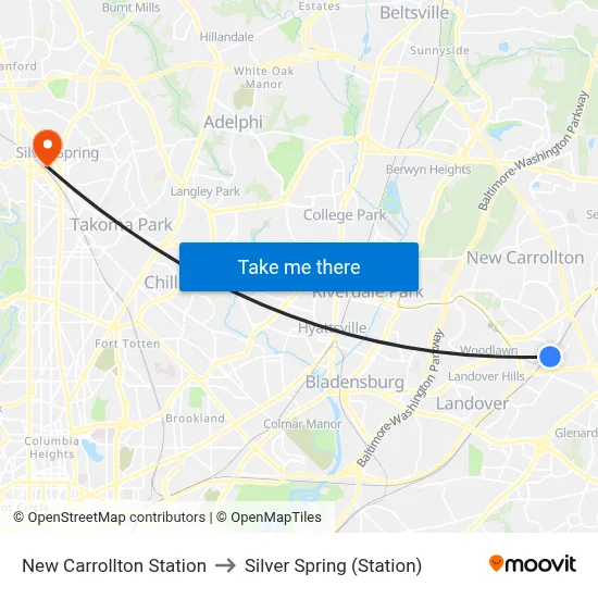 New Carrollton Station to Silver Spring (Station) map