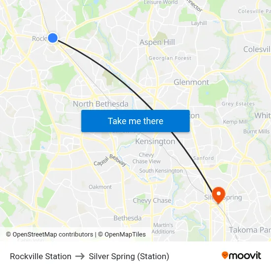 Rockville Station to Silver Spring (Station) map