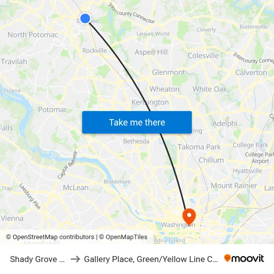 Shady Grove Station to Gallery Place, Green / Yellow Line Center Platform map