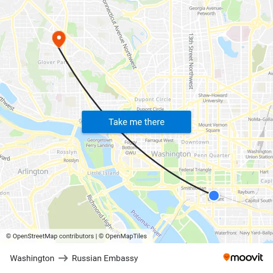 Washington to Russian Embassy map