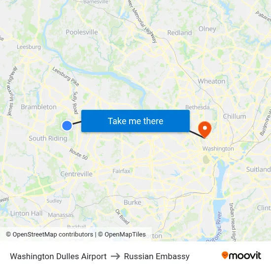 Washington Dulles Airport to Russian Embassy map