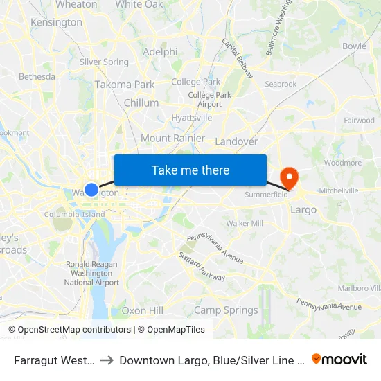 Farragut West Station to Downtown Largo, Blue / Silver Line Center Platform map
