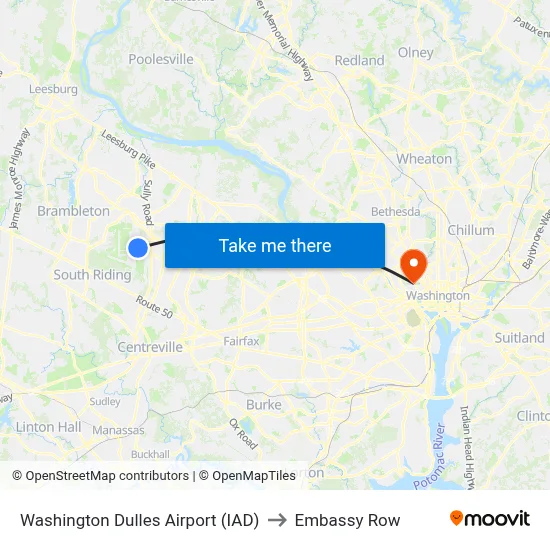 Washington Dulles Airport (IAD) to Embassy Row map