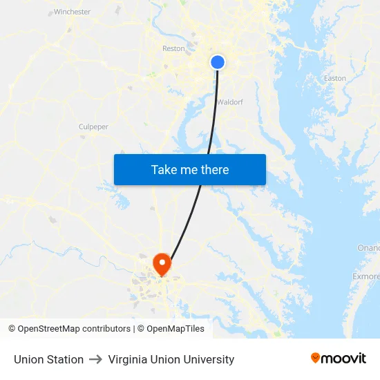 Union Station to Virginia Union University map