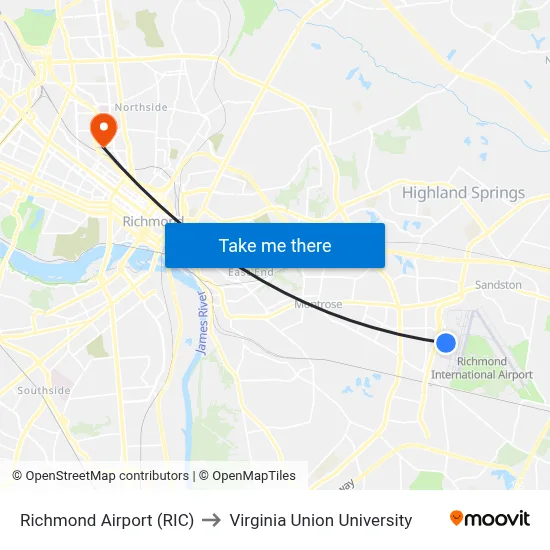 Richmond Airport (RIC) to Virginia Union University map
