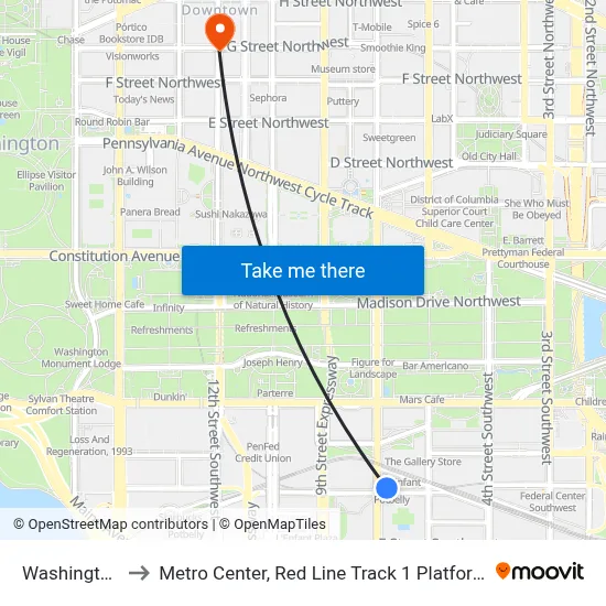Washington to Metro Center, Red Line Track 1 Platform map
