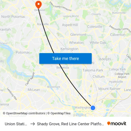 Union Station to Shady Grove, Red Line Center Platform map