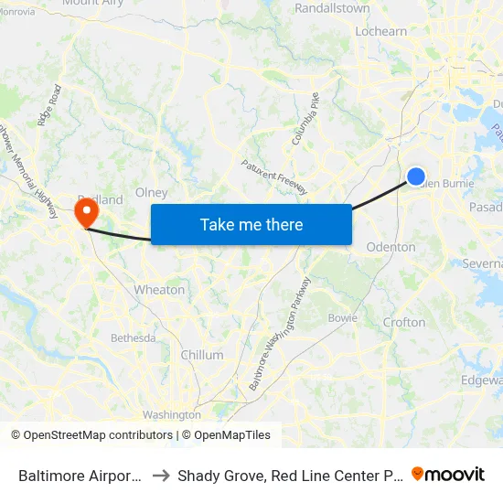 Baltimore Airport BWI to Shady Grove, Red Line Center Platform map