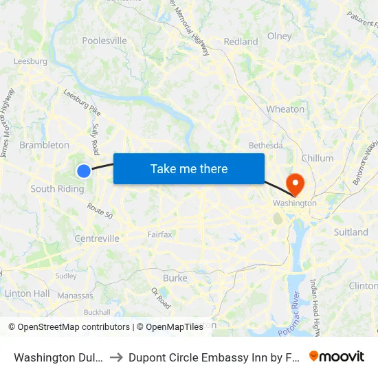 Washington Dulles Airport to Dupont Circle Embassy Inn by FOUND, Washington map