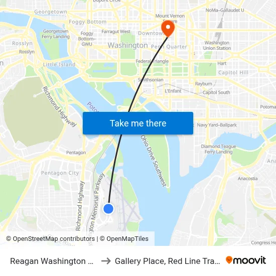 Reagan Washington Airport DCA to Gallery Place, Red Line Track 2 Platform map